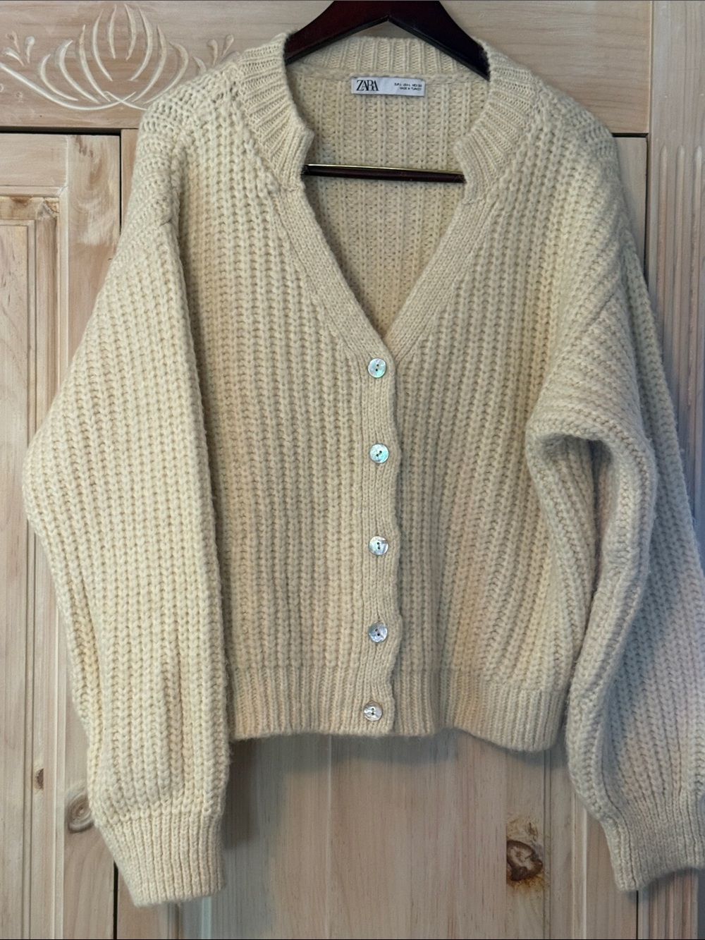 Zara Cream Chunky Ribbed Button Cardigan